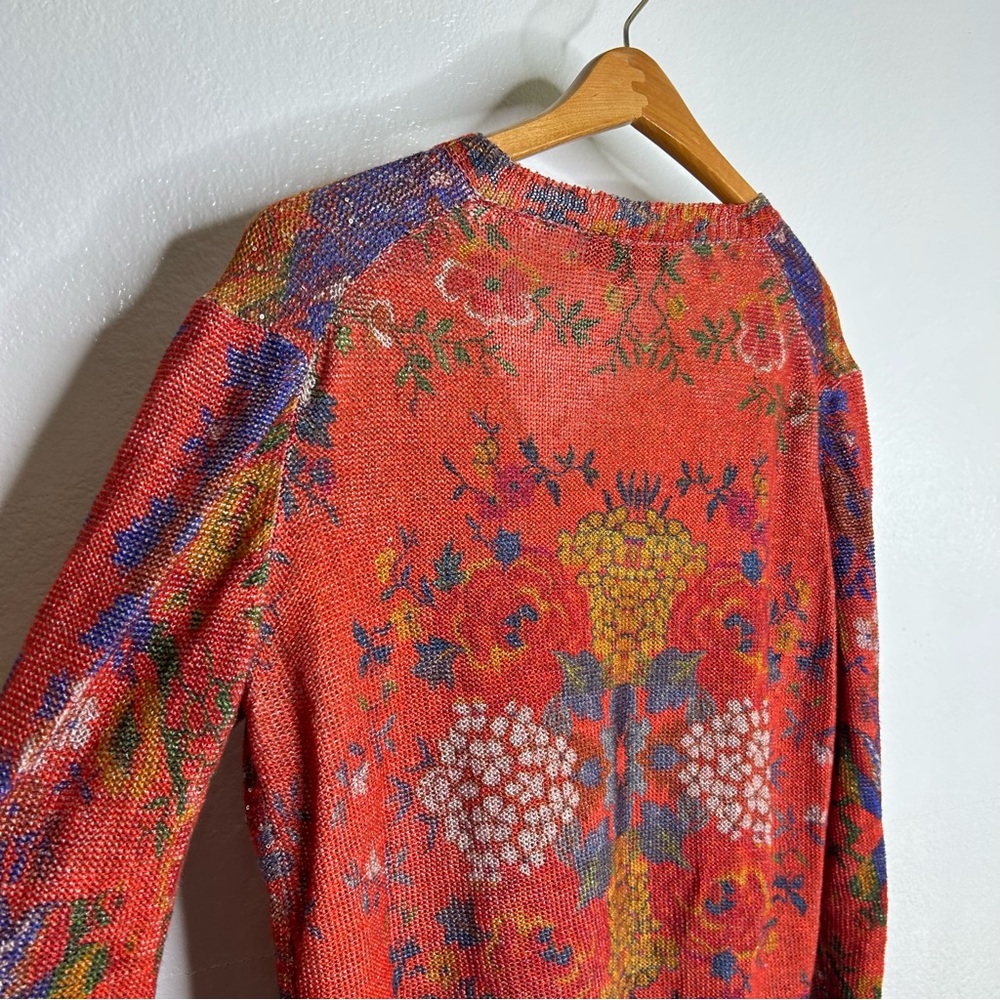 Etro 100% Linen Red Multicolor Floral Paisley Knit Pullover Sweater 44/ M - Picture 12 of 16